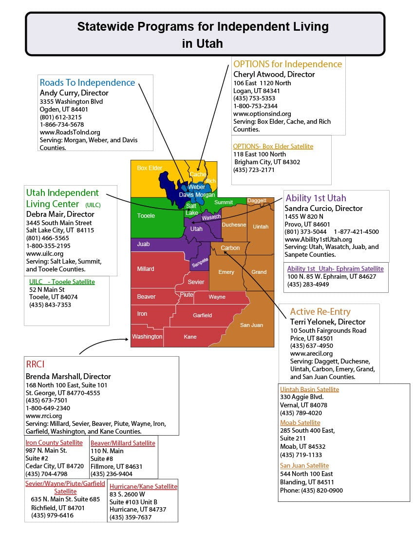Map of Statewide Programs for Independent Living in Utah