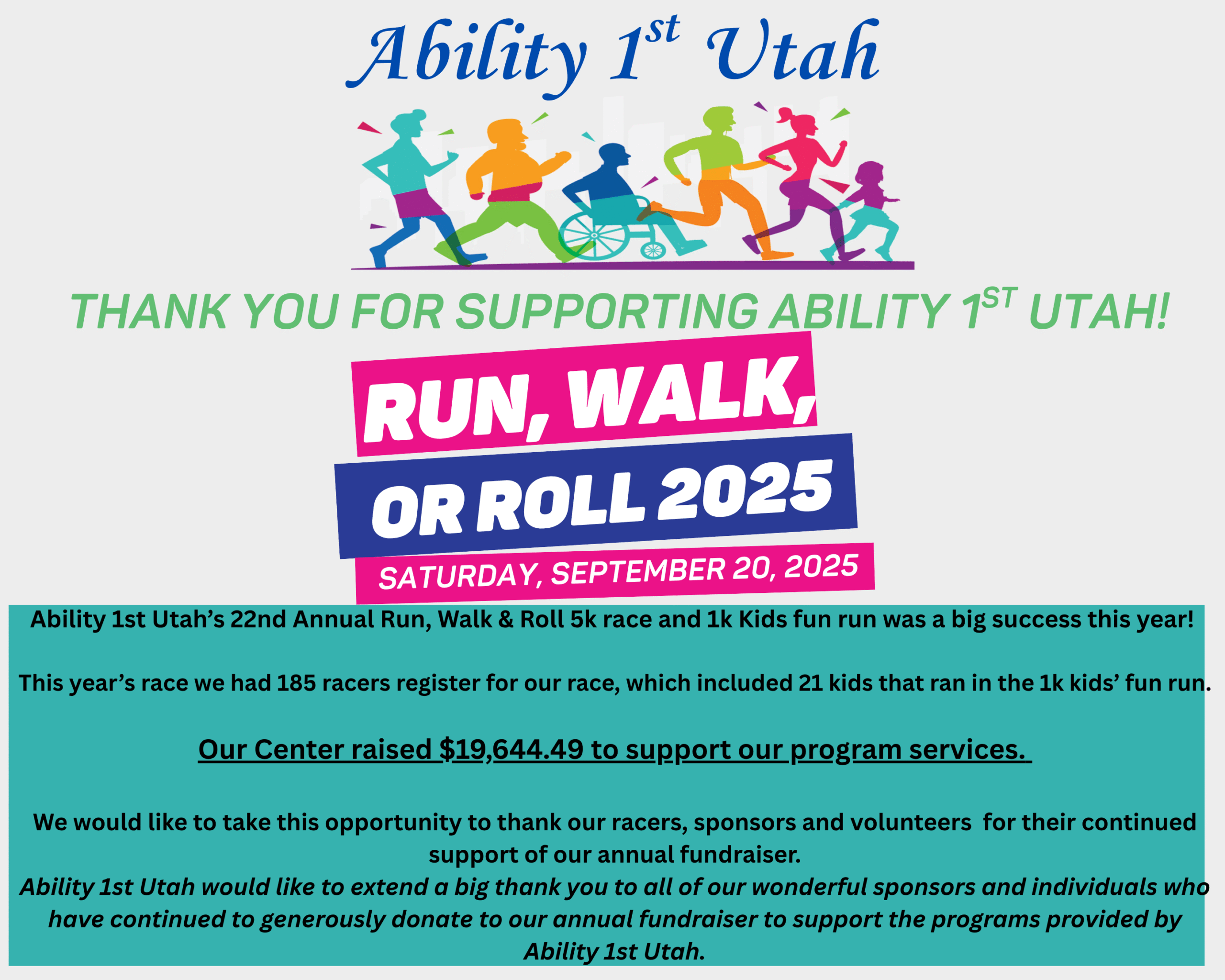 Pictures of our Run, Walk or Roll 2025!